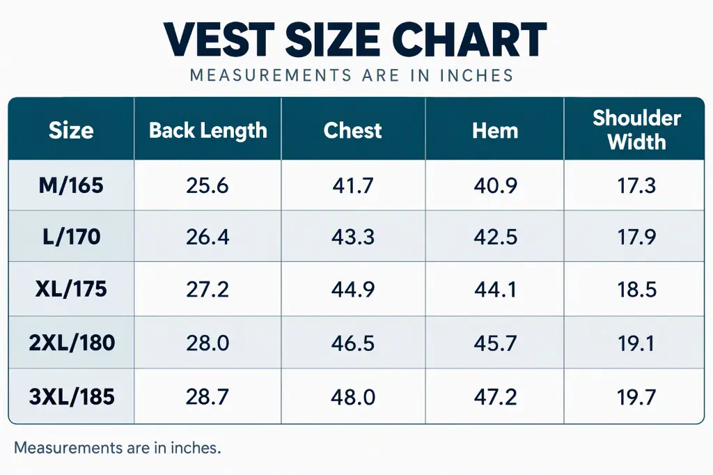 BW-HW-HT-129_OL - Heated Vest Size Chart.webp