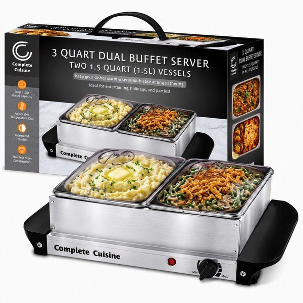 Complete Cuisine® 3-Qt Dual Buffet Server & Warmer