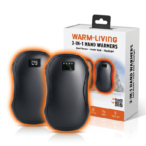 [WL-HW01-K2J] Warm Living 3-in-1 Handwarmers with Built-in Flashlight and Powerbank - Set of 2