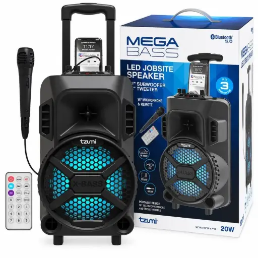 [7485KJ] Tzumi Mega Bass LED Karaoke & Party Speaker w/Microphone and Remote