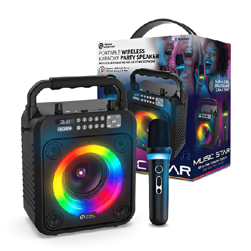 [LAK-4200BLK] Lifestyle Advanced Music Star Portable Wireless Karaoke Party Speaker With Color-Changing LED Light-Up Mic