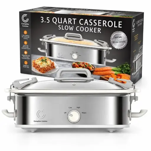 [CC-SL35QT-SS-HDL] Complete Cuisine 3.5 QT Casserole Slow Cooker with Locking Lid 