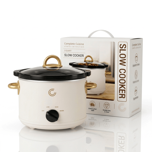 [CC-SL3000-CG-HDL] Complete Cuisine® Chef's Collection 3 Quart Slow Cooker (Cream/Gold)