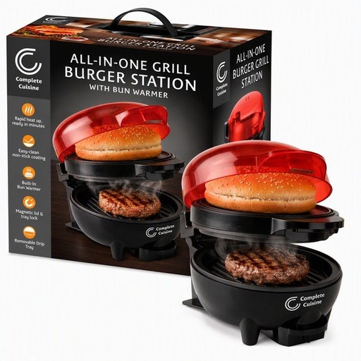 [CC-BUR100RD-HDL] Complete Cuisine® All-in-One Grill Burger Station with Bun Warmer